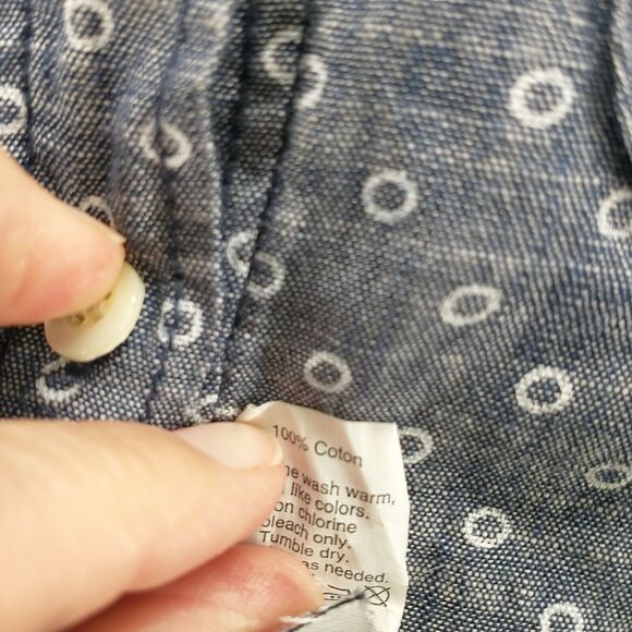 J. Crew Women's Chambray Popover Shirt Blue 00 Long Sleeve Circle Print Cotton - Picture 10 of 13